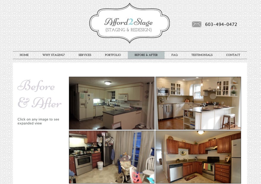 4 photo gallery on the Afford@Stage website showing home makeovers.