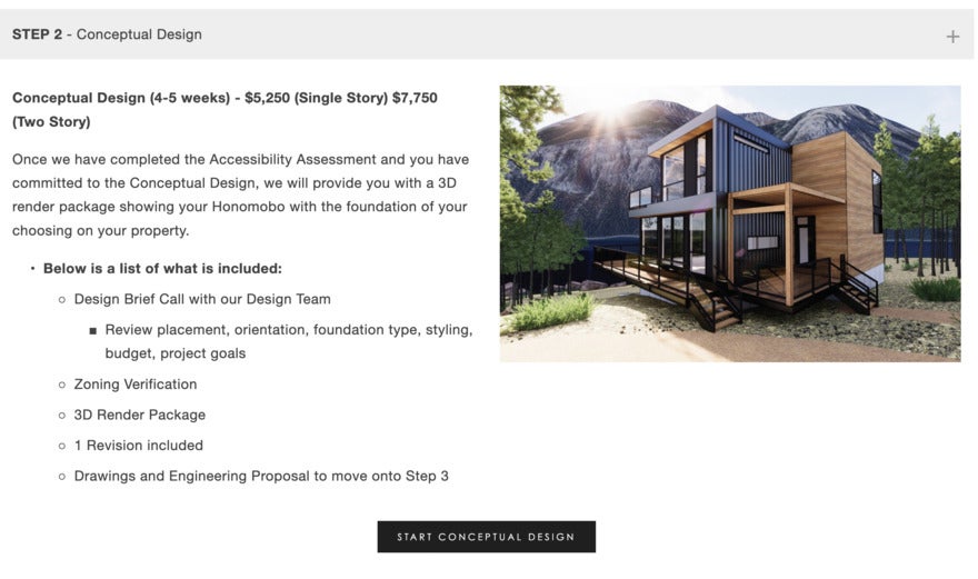 Real estate website page including photo of a black and brown ultra-modern home.