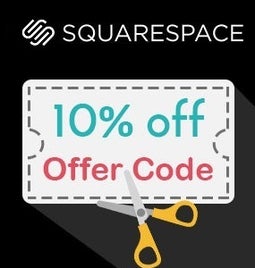 Squarespace 10% off Offer Code with clip art scissors cutting coupon