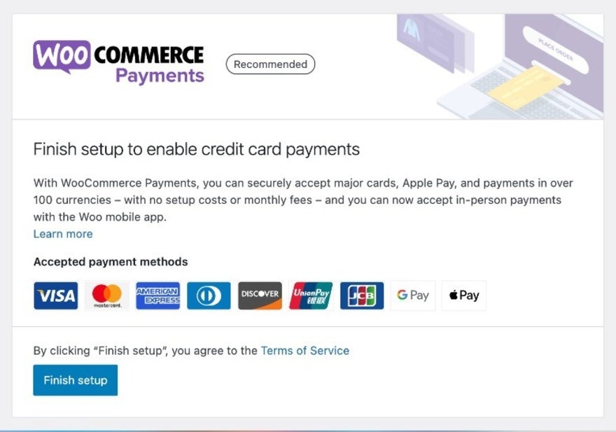 WooCommerce Payments setup page
