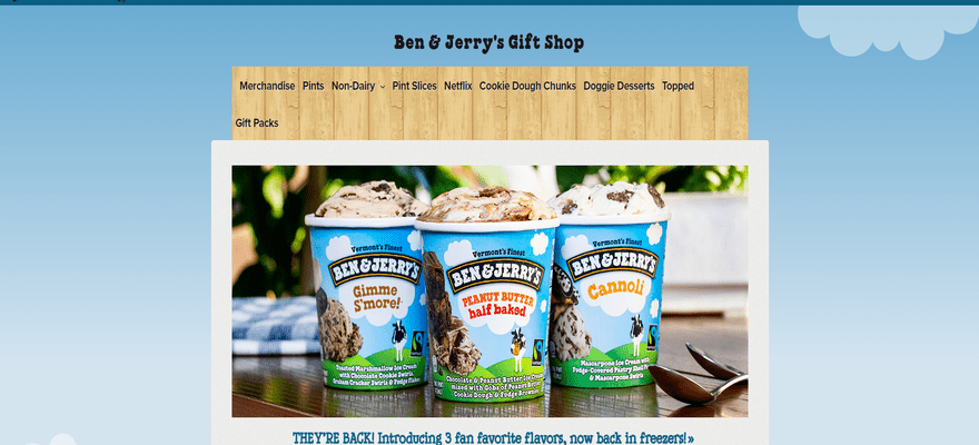 Ben & Jerry’s gift shop webpage