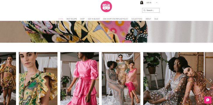CeliaB website homepage featuring its apparel products