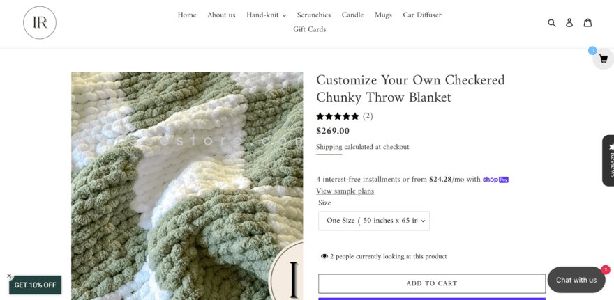 Product photo of chunky green and white throw blanket on Isabellarosestore.com