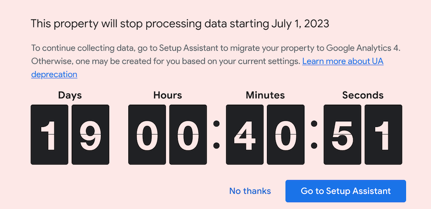 GA4 screenshot countdown to deadline timer