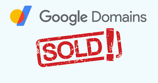 google domains logo with 'sold' stamp in red over it