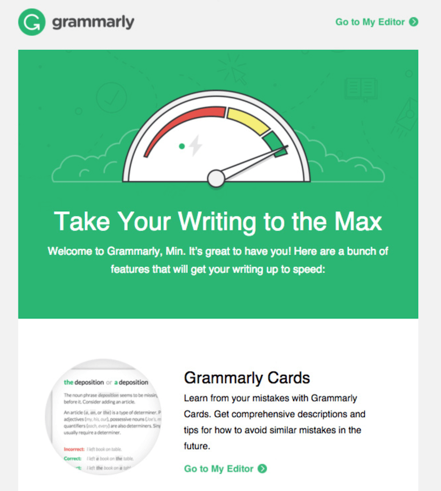 Grammarly monthly newsletter example screenshot
