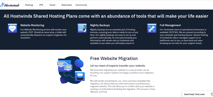 Hostwinds shared hosting plan features