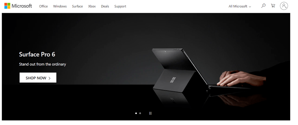 Microsoft landing page for the Surface Pro 6 with image of a tablet
