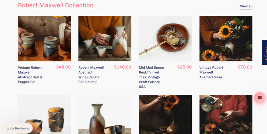 Gallery of product photos of Robert Maxwell pottery items on Lollygag store