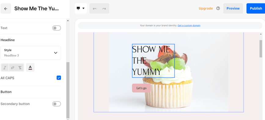 Square Online's editor tweaking a text box on a demo website