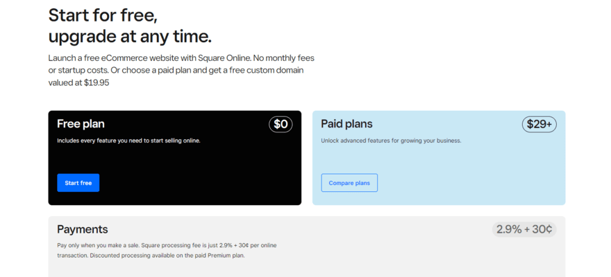 Blocks displaying Square Online's prices for its website builder