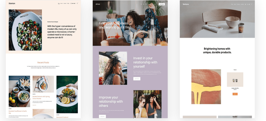Squarespace template library with three template previews